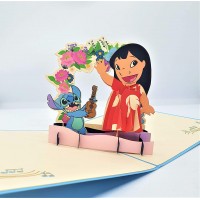 Handmade 3D Pop Up Card Lilo& Stitch Birthday Kid Child Garden Party Invitation Wedding Anniversary Bridal Shower Baby Shower Birth